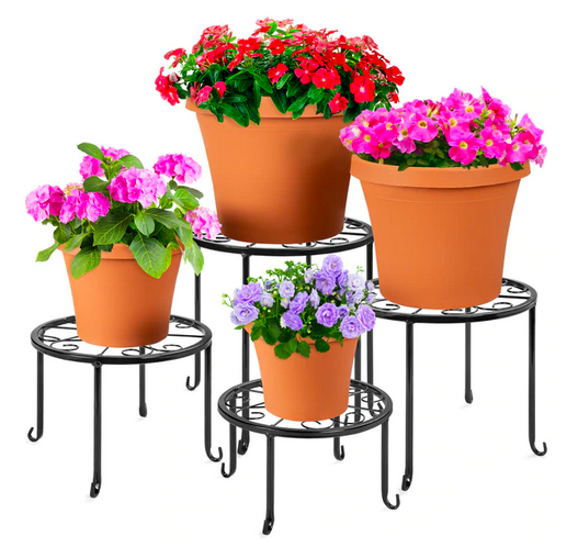Set of 4 metal plant stands for indoor and outdoor use
